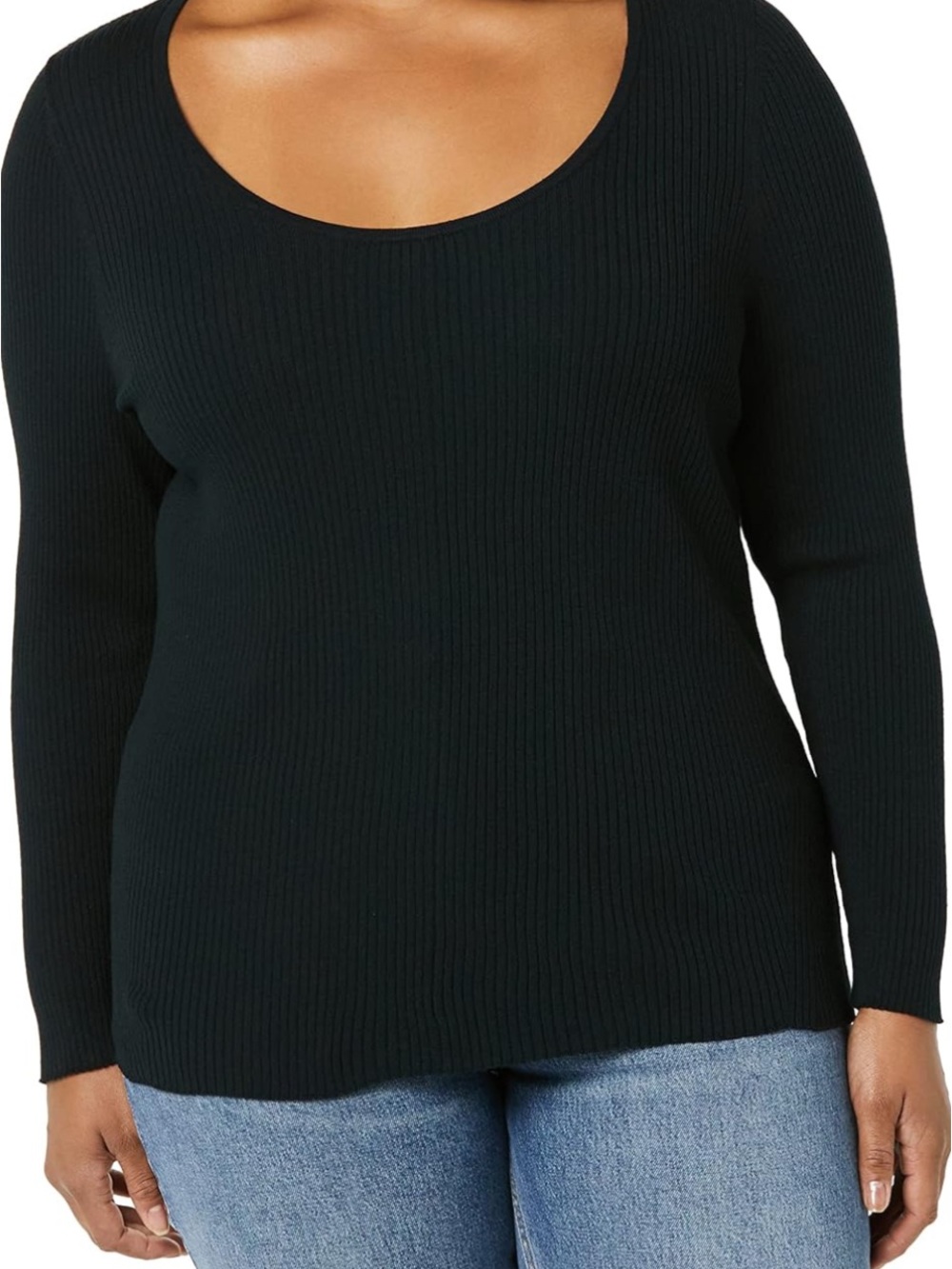 Amazon Essentials Black Scoop Neck Ribbed Women's Sweater